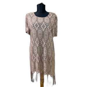 VTG. Giorgio Sant’ Angelo Crocheted lace fringe mini dress women’s  8 beige USA